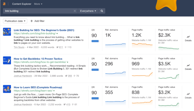 Ahrefs content explorer