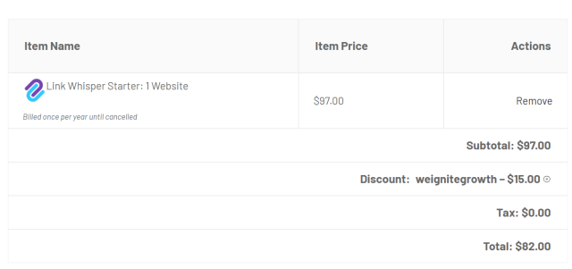 Link Whisper Discount Application