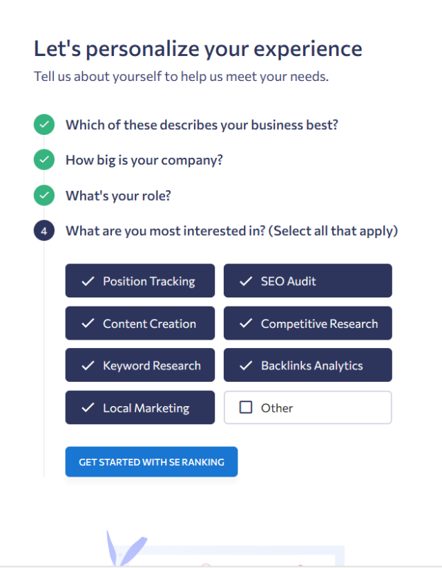 SE Ranking Personalized Questions