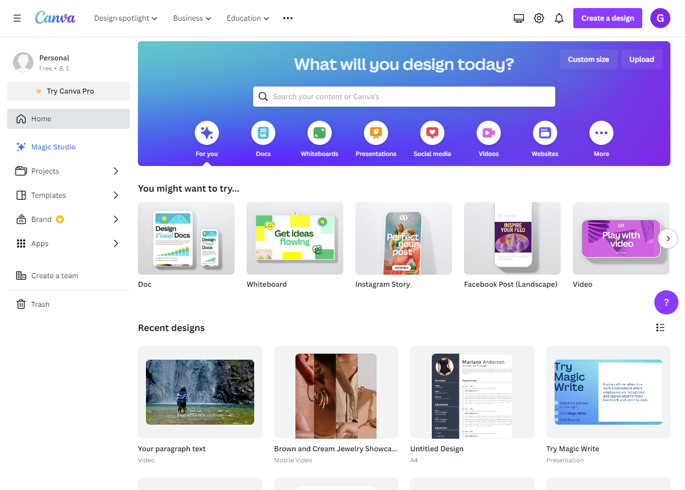 Canva dashboard