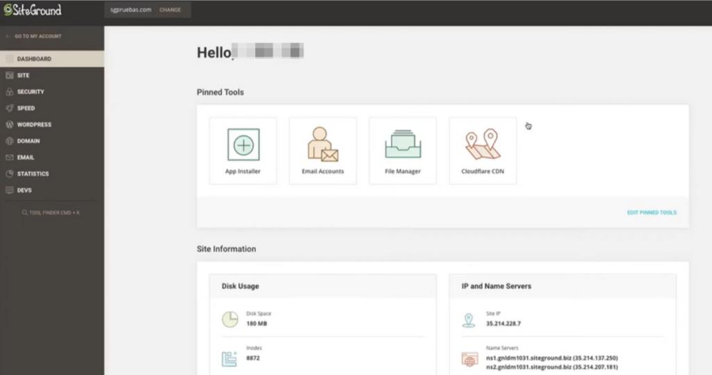 SiteGround Site Tools dashboard.