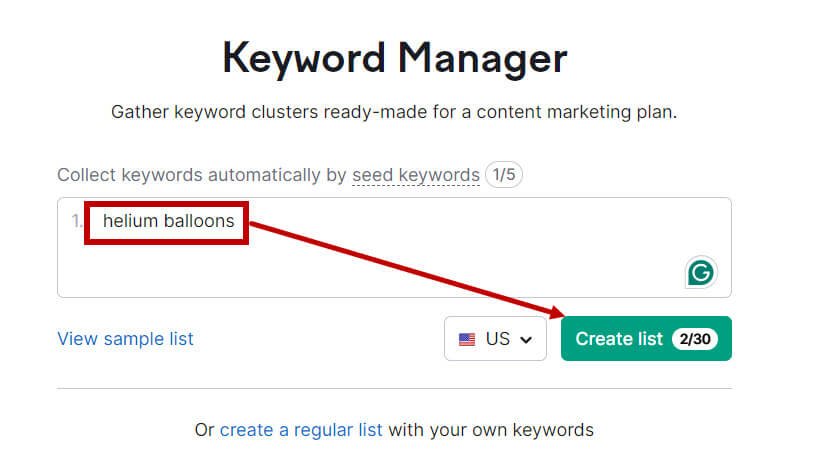 create topic clusters with the Semrush Keyword Manager
