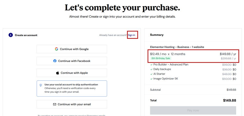 Create an account or sign in to your existing account