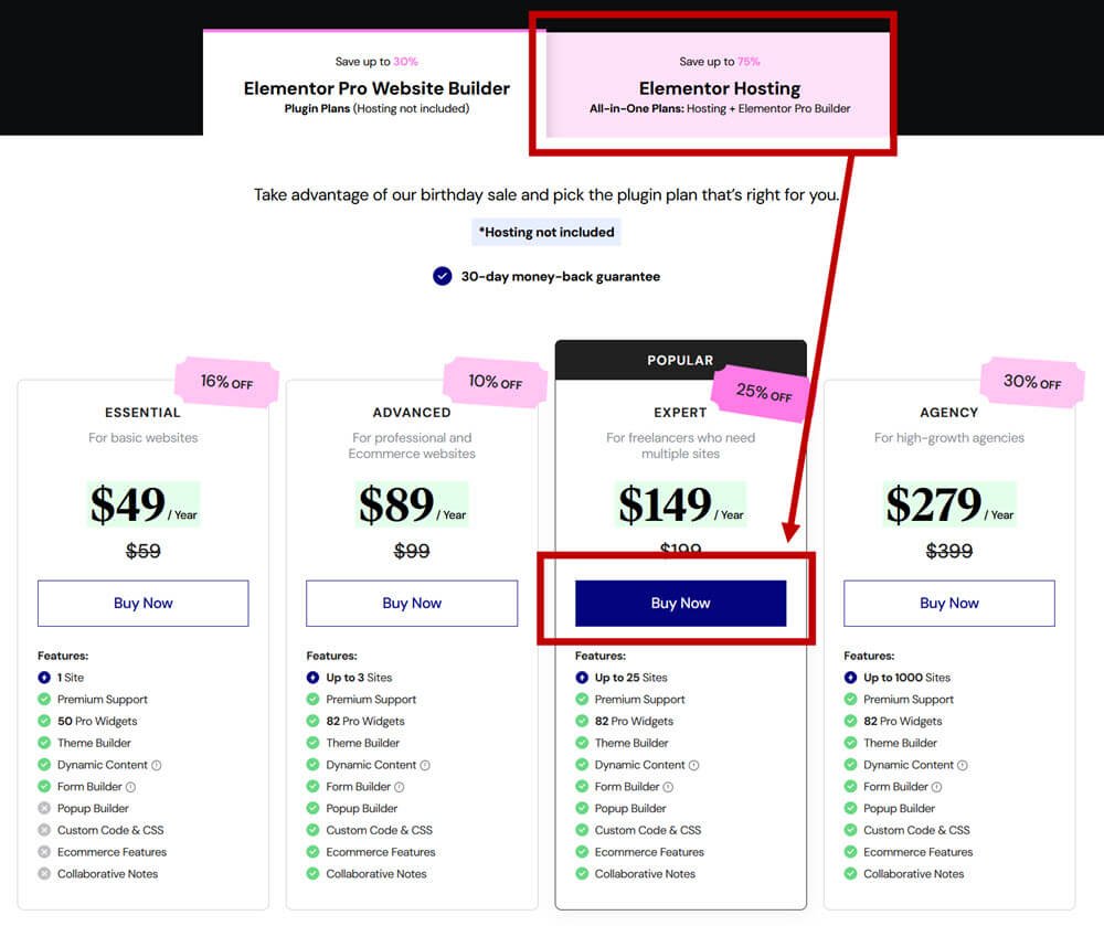 Select a Hosting Plan based on your needs