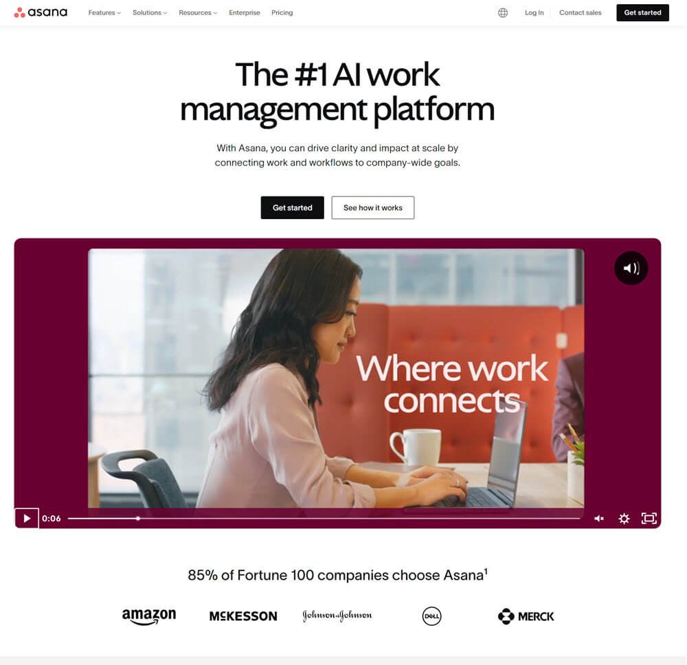 Website branding example Asana