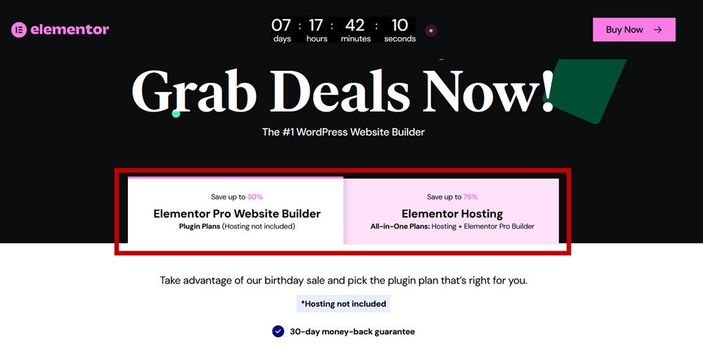 go to the promotional page for the Elementor discounts