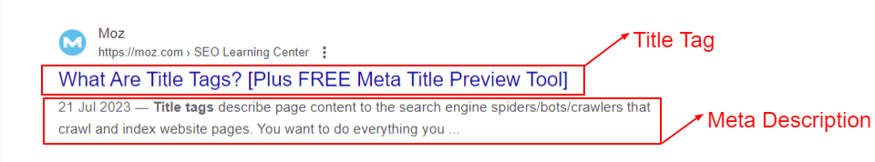 title tags and meta descriptions