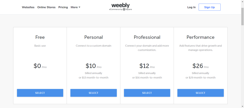 weebly pricing