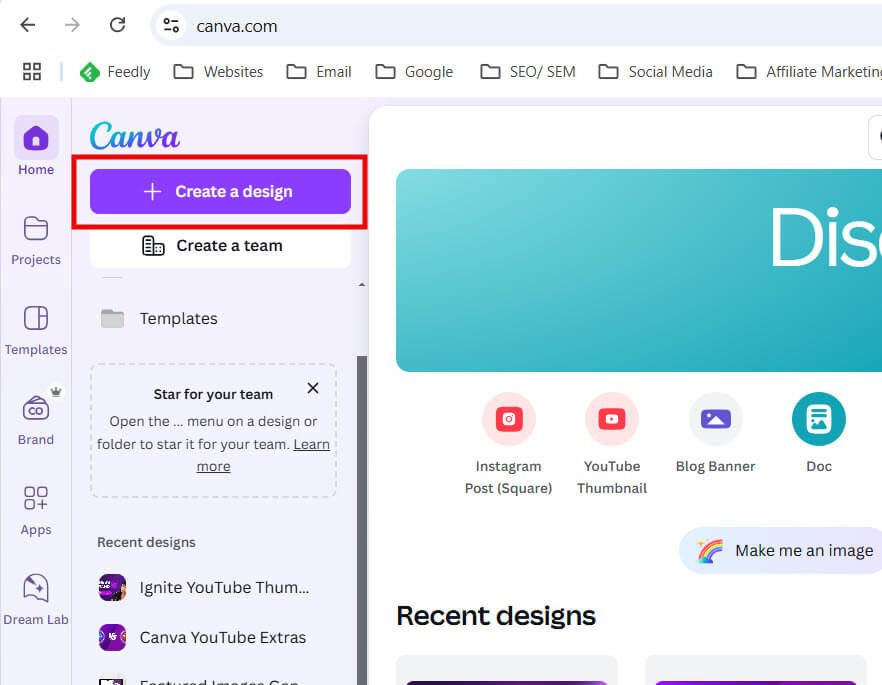 Click on Create a Design