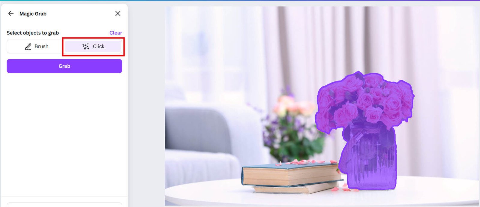 Click on Grab to select the part you want to erase