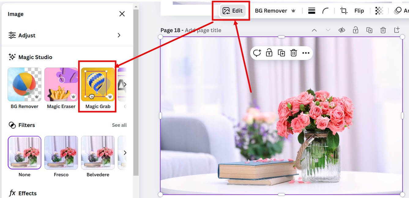 Select the part of the image you want to remove and click on Magic Grab