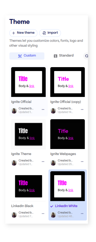 Customize theme and visuals