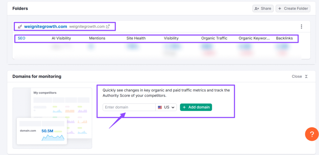tracking your competitors websites with semrush